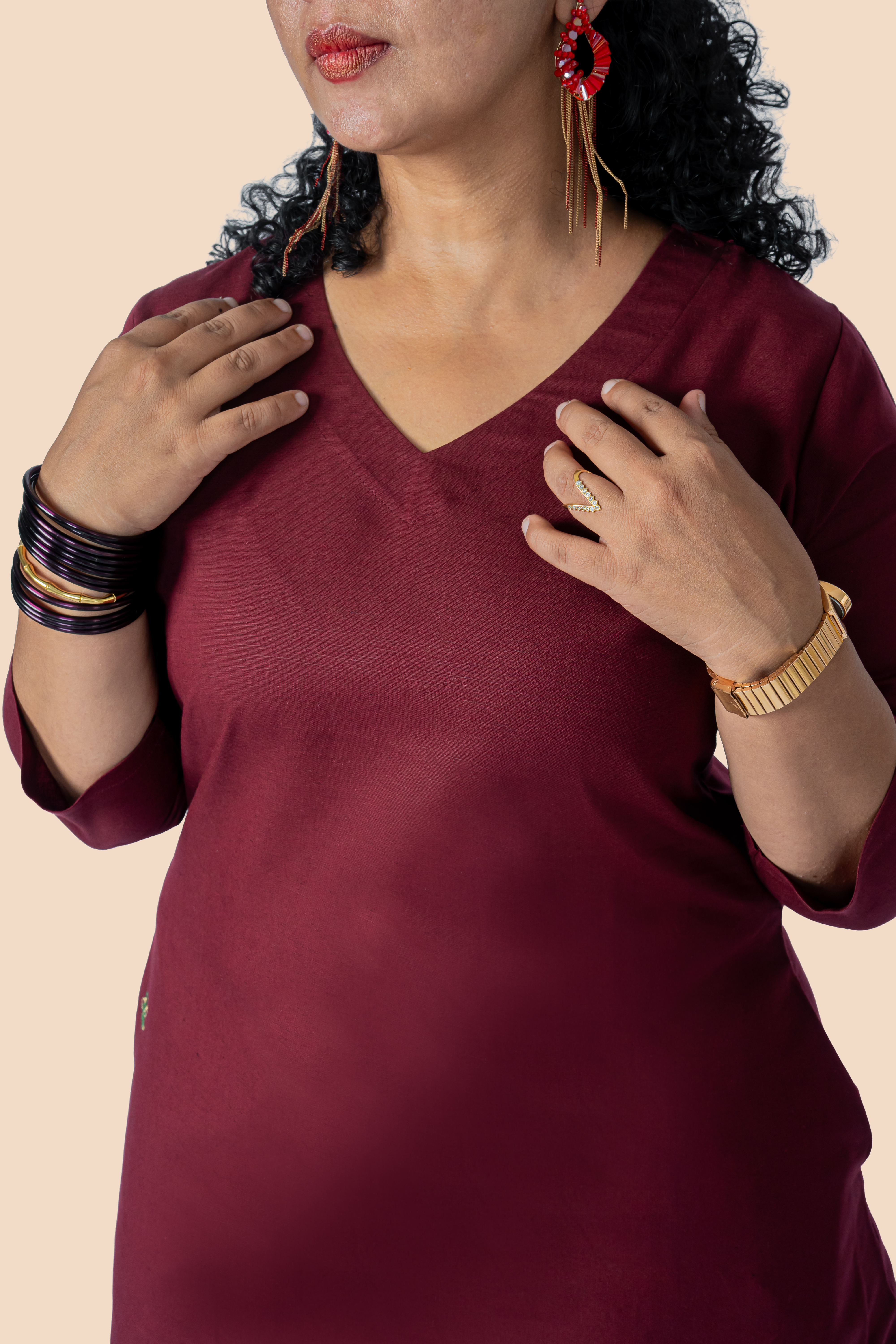 Linen Co-ord Set – Maroon, pocket detail